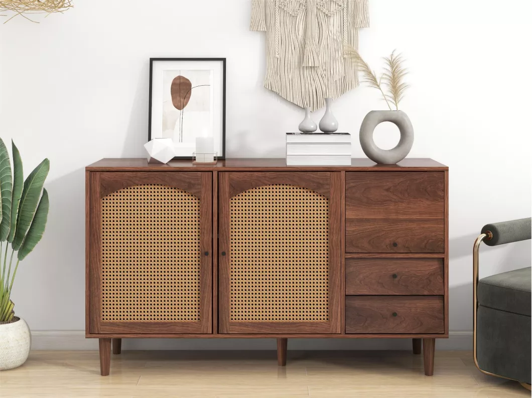 Kauf Unique Sideboard mit 3 Türen und 2 Schubladen – Türen aus gewebtem Kunstharz – Landhausstil – Braun