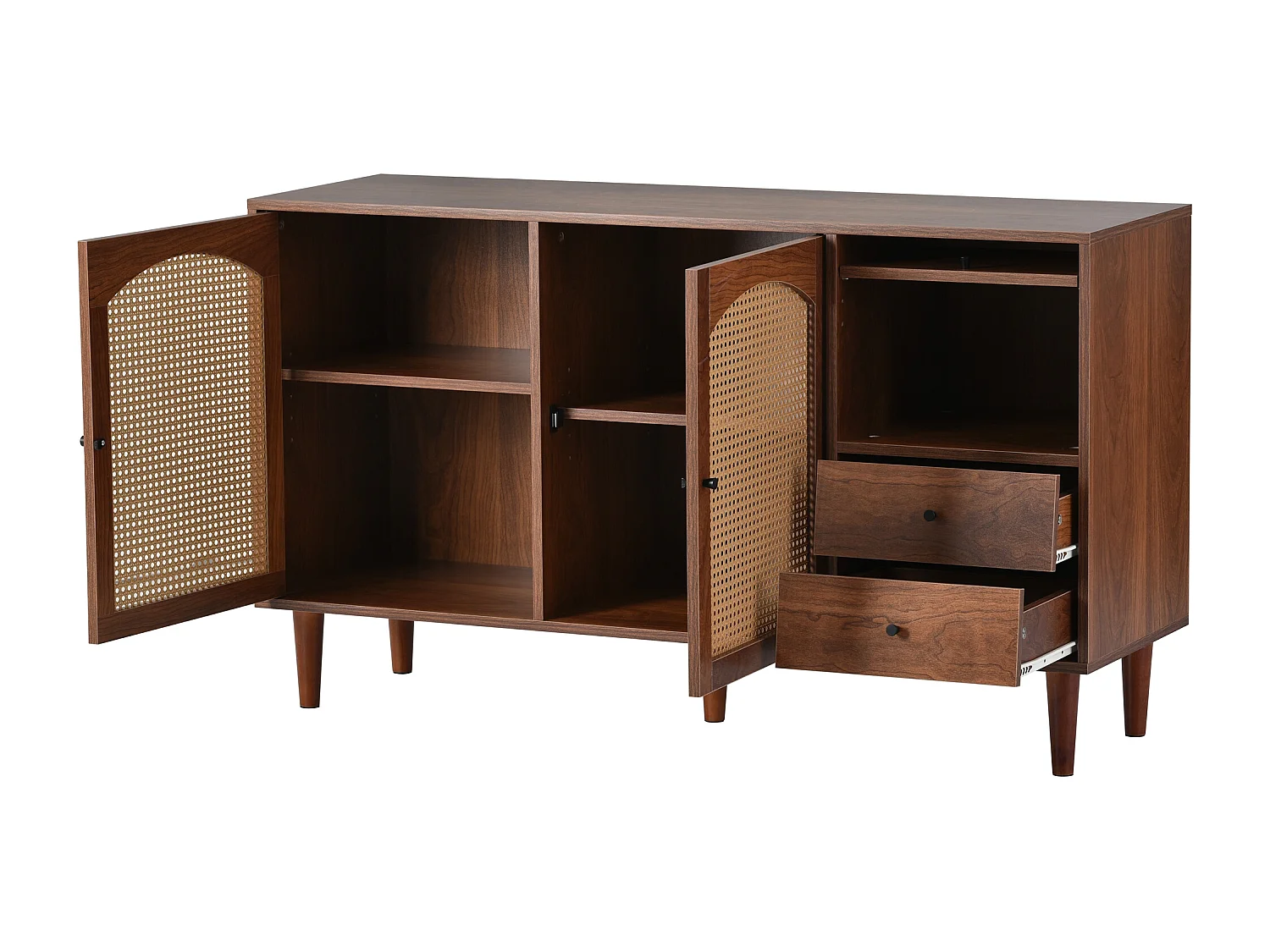 Sideboard mit 3 Türen und 2 Schubladen – Türen aus gewebtem Kunstharz – Landhausstil – Braun
