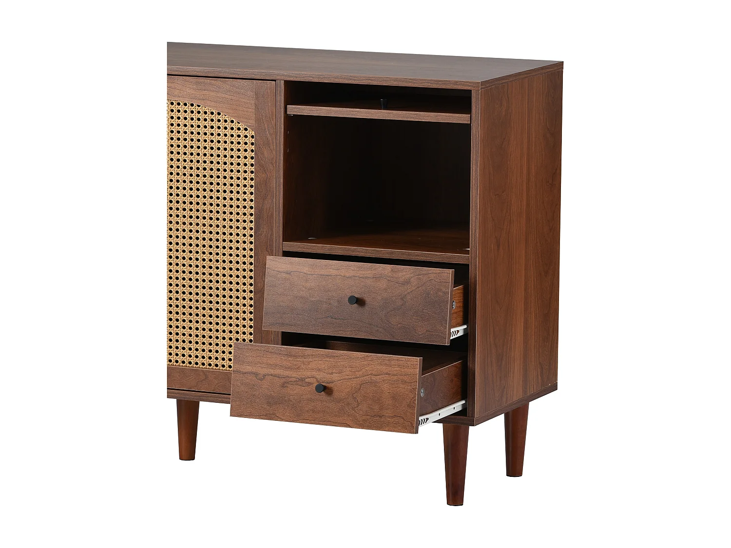 Sideboard mit 3 Türen und 2 Schubladen – Türen aus gewebtem Kunstharz – Landhausstil – Braun