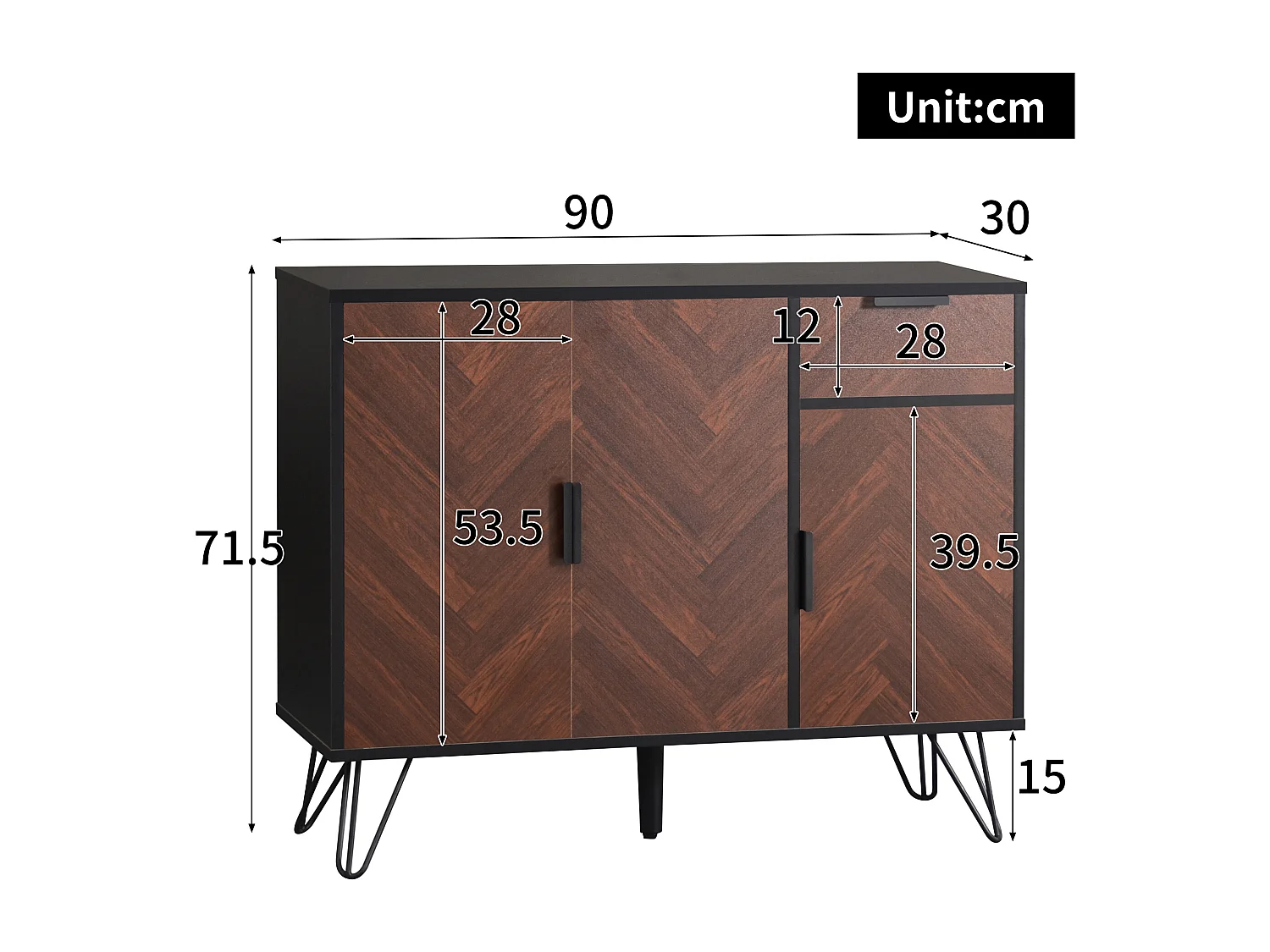 Buffet bas - 3 portes et 1 tiroir - MDF - Marron