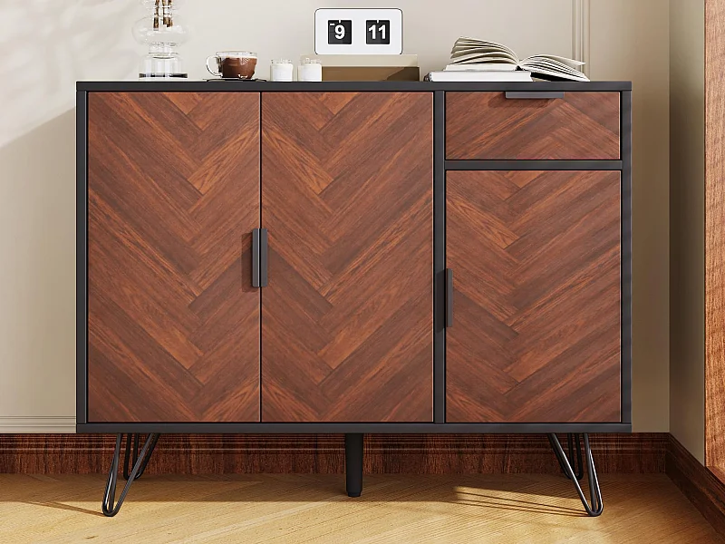 Buffet bas - 3 portes et 1 tiroir - MDF - Marron