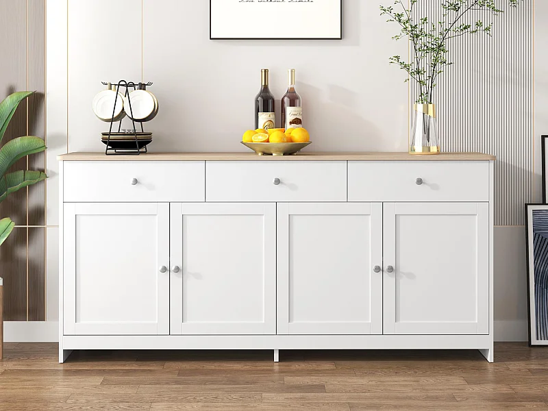 Buffet pour salon - 4 portes et 3 tiroirs - panneaux de particules - Blanc