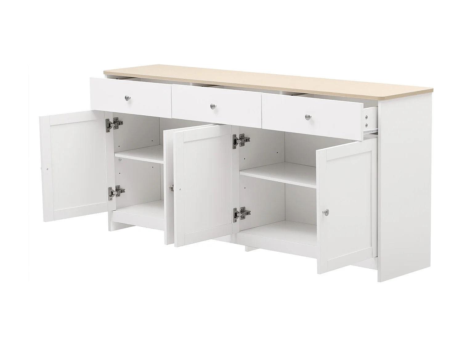 Sideboard für Wohnzimmer – 4 Türen und 3 Schubladen – Spanplatte – Weiß