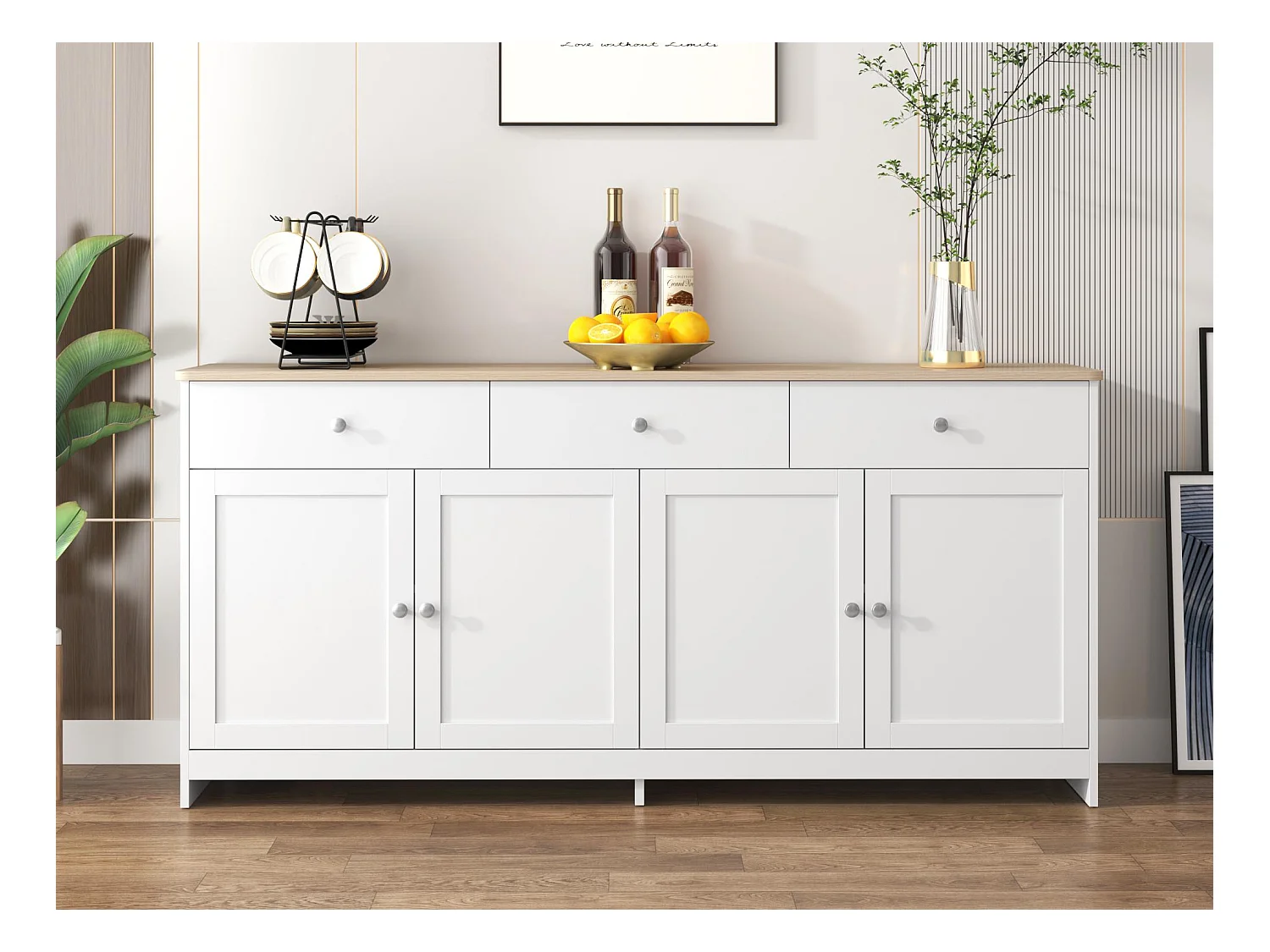 Buffet pour salon - 4 portes et 3 tiroirs - panneaux de particules - Blanc