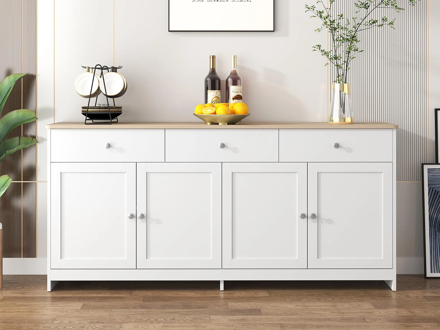 Buffet pour salon - 4 portes et 3 tiroirs - panneaux de particules - Blanc