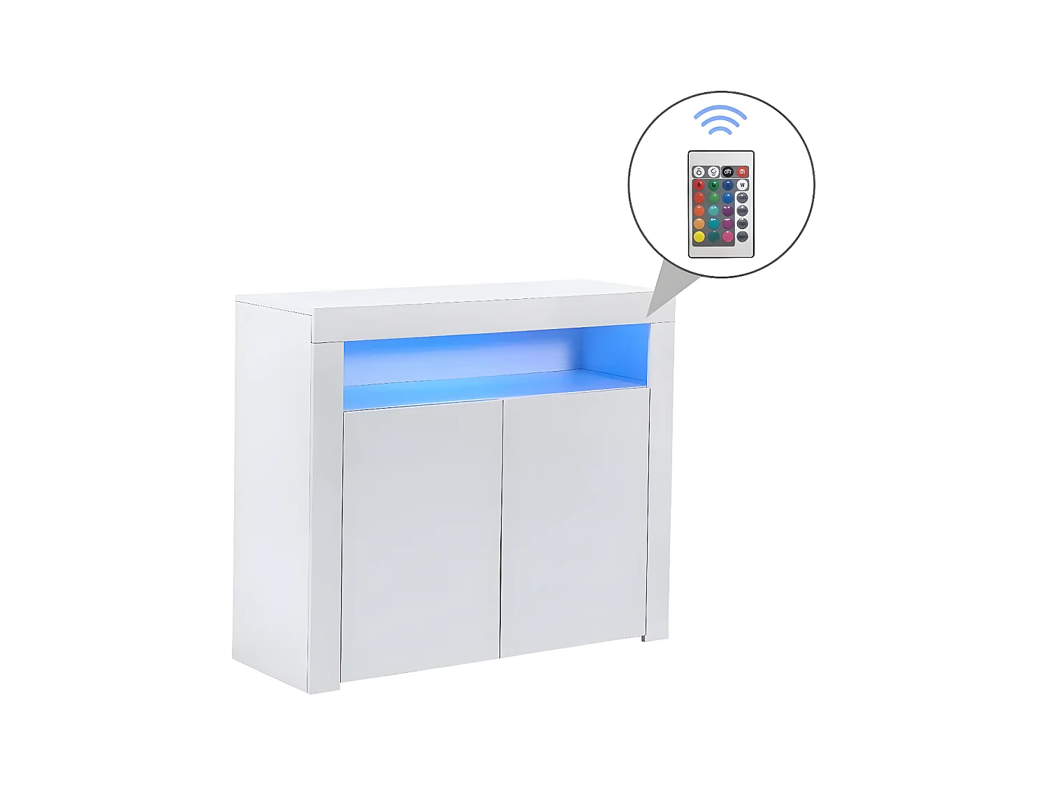 Buffet de rangement avec lumière LED et 2 portes pour salon et salle à manger - blanc