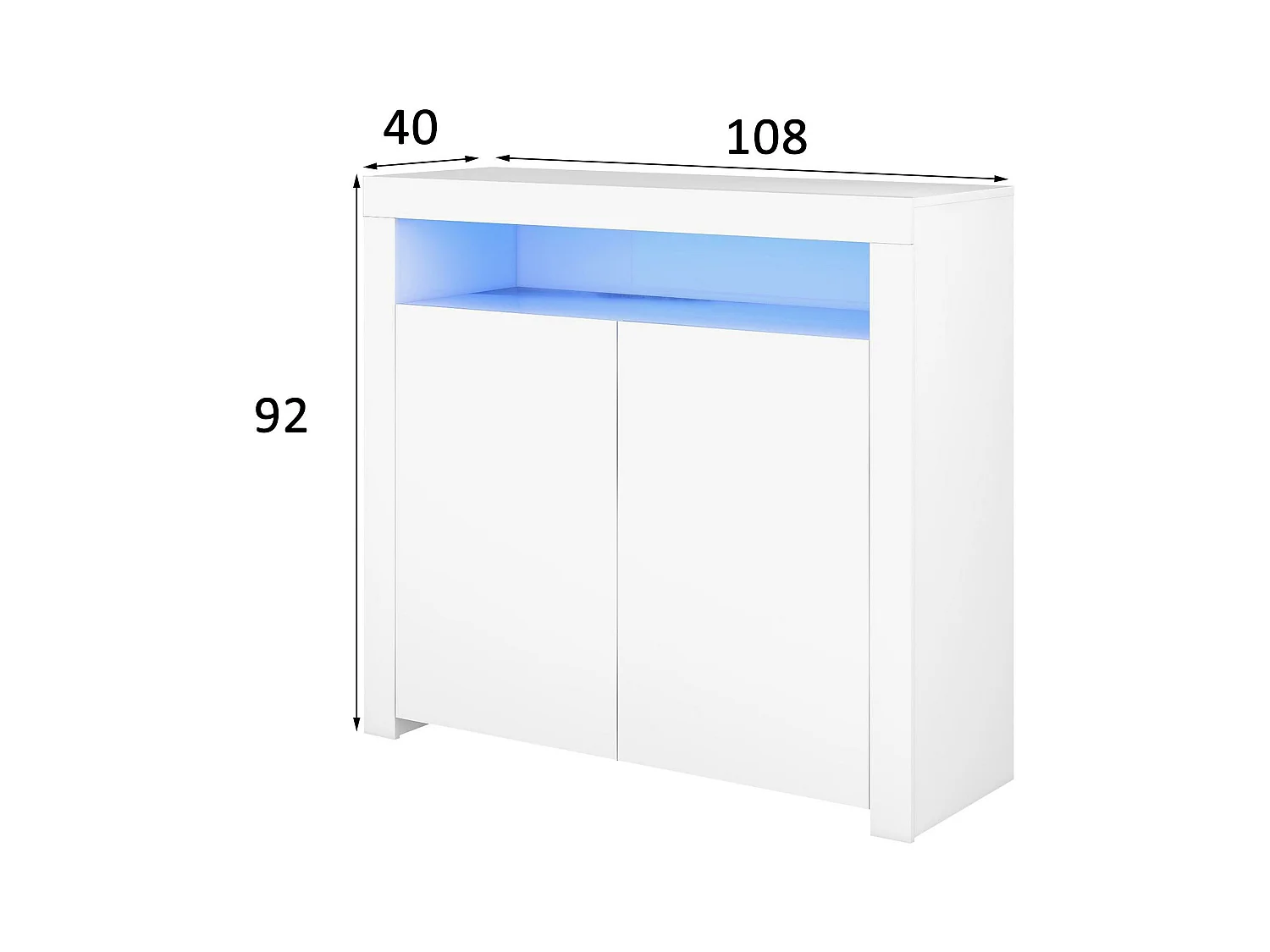 Buffet de rangement avec lumière LED et 2 portes pour salon et salle à manger - blanc