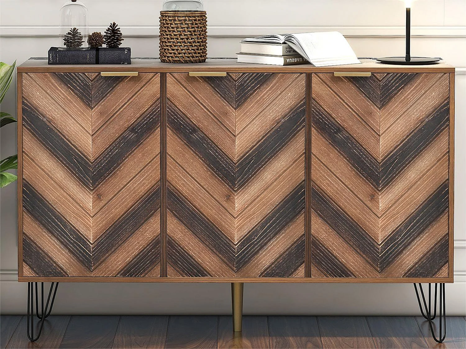 Buffet - 3 portes ET 6 compartiments - style rétro - Marron