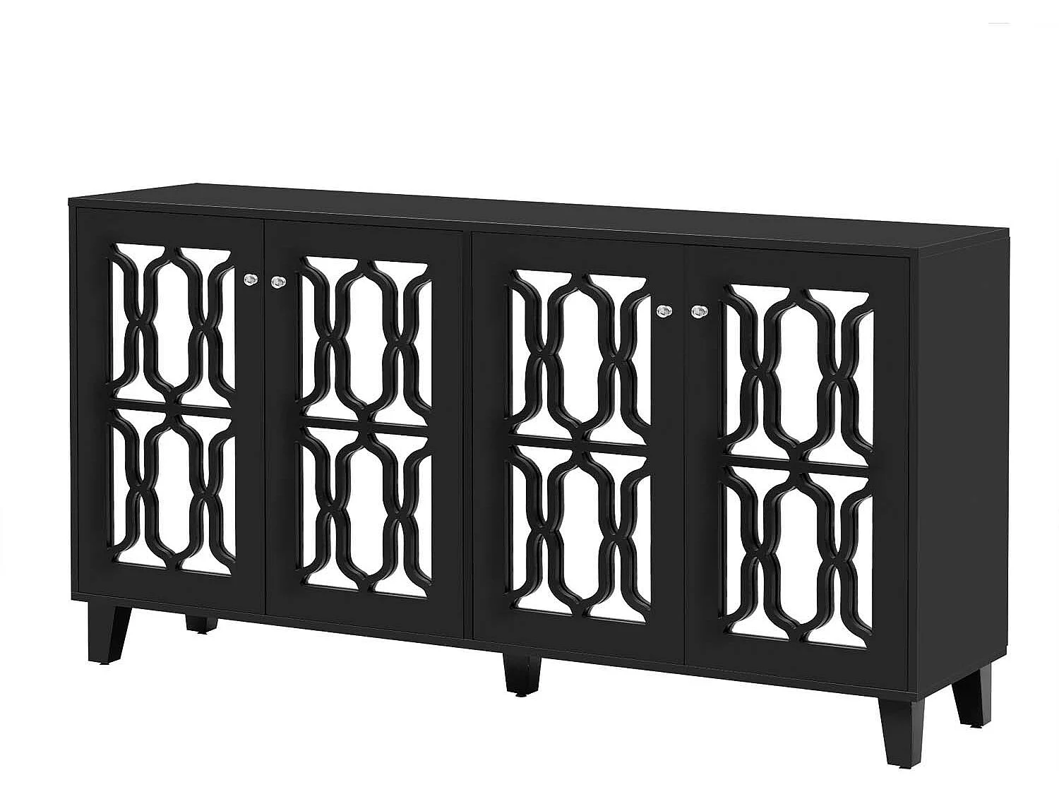 Dressoir - 4 deuren en verstelbare planken - kristallen handgreep - Zwart