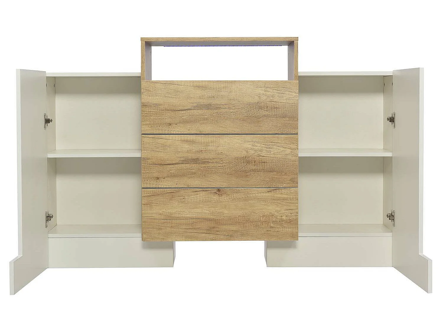 Credenza bassa con LED - 2 ante 3 cassetti - naturale e bianco