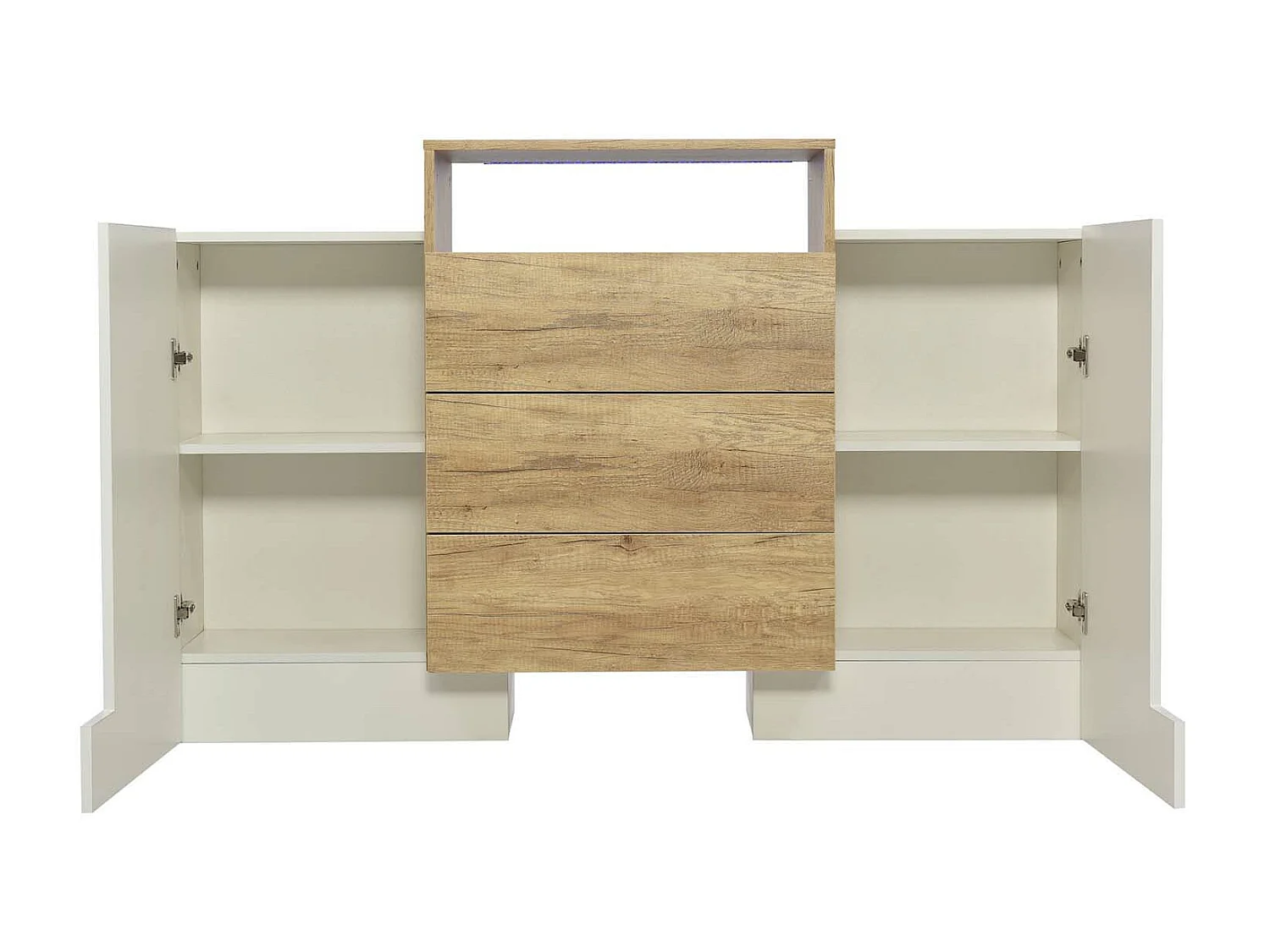 Aparador bajo con LED - 2 puertas 3 cajones - natural y blanco