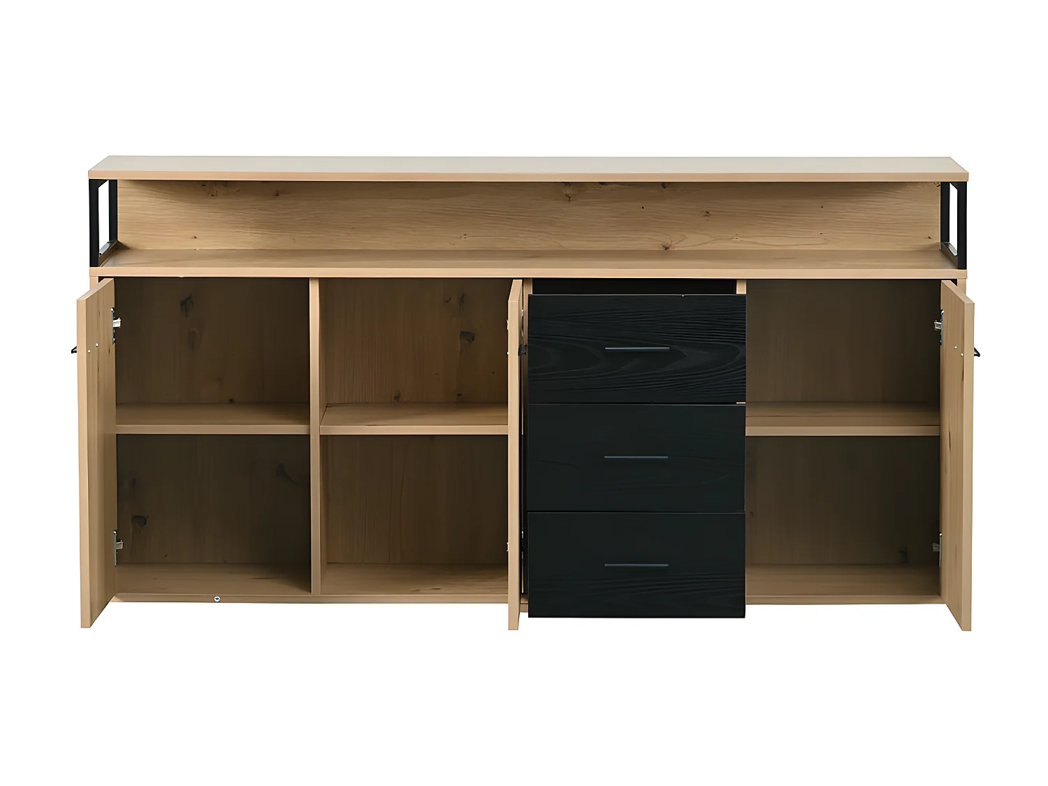 Buffet bas - 3 portes et 3 tiroirs - style industriel - Naturel & Noir