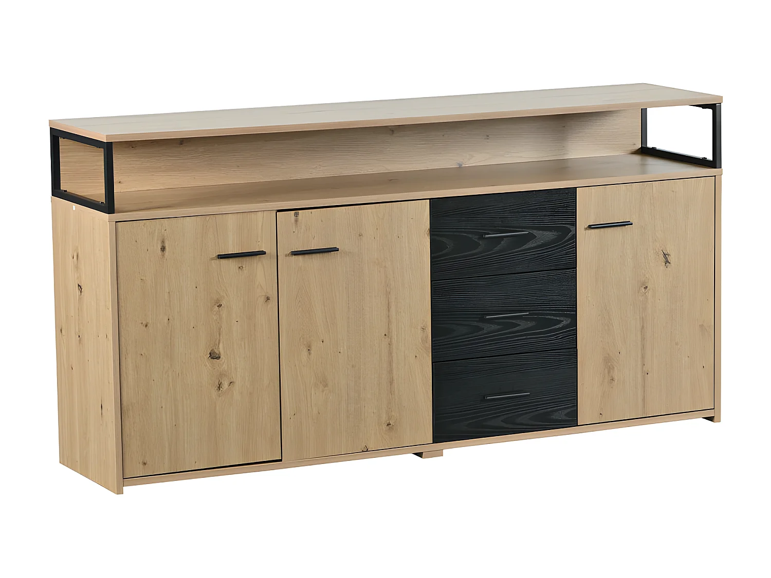 Buffet bas - 3 portes et 3 tiroirs - style industriel - Naturel & Noir