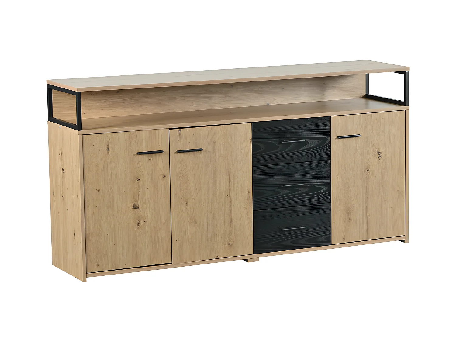 Laag dressoir - 3 deuren en 3 lades - industriële stijl - Naturel & Zwart