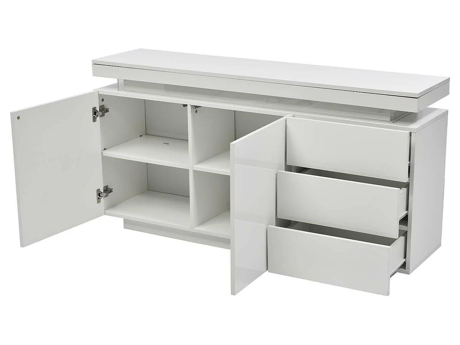 Buffet moderne avec LED- 2 portes et 3 tiroirs - Blanc