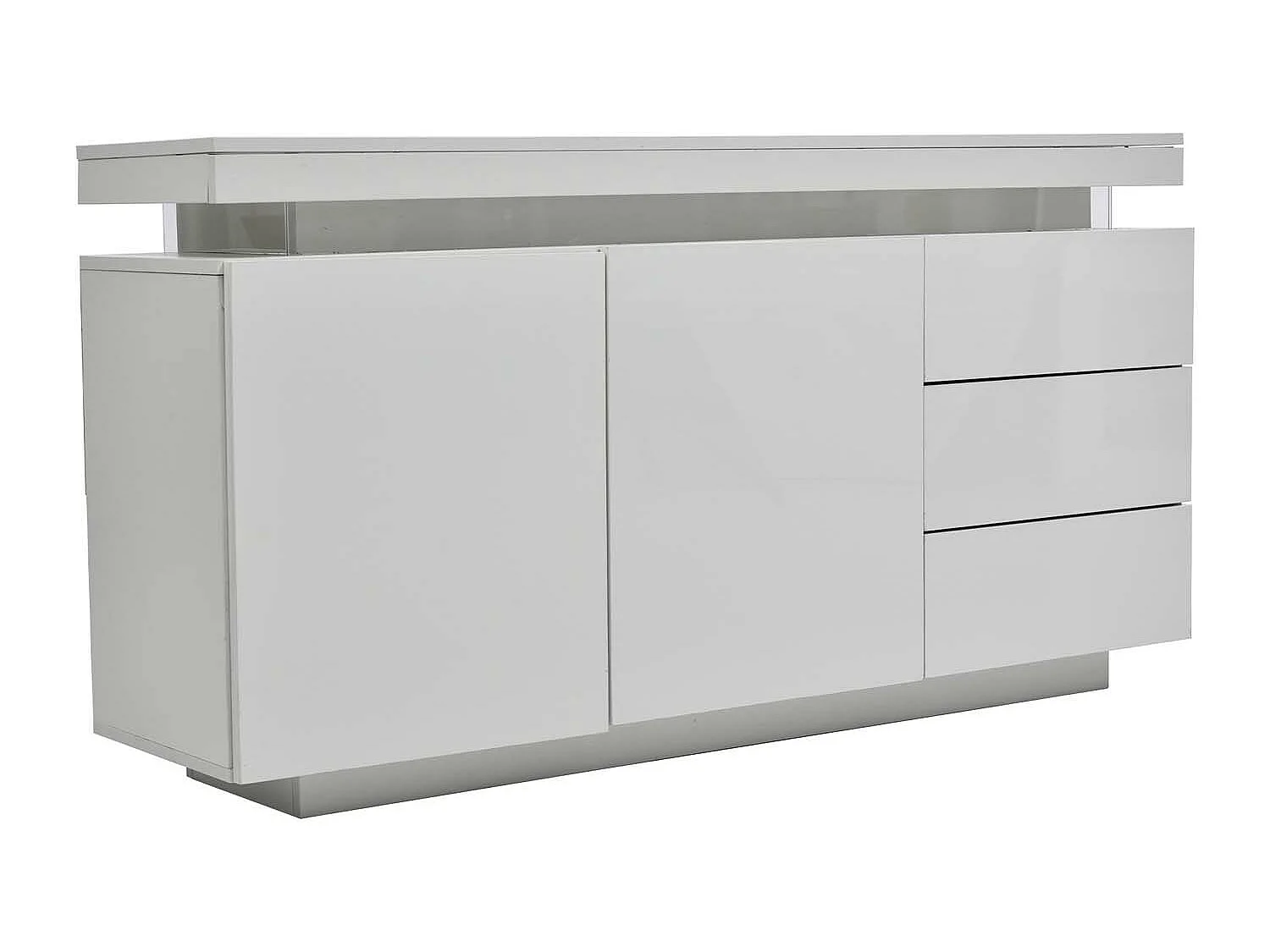 Buffet moderne avec LED- 2 portes et 3 tiroirs - Blanc