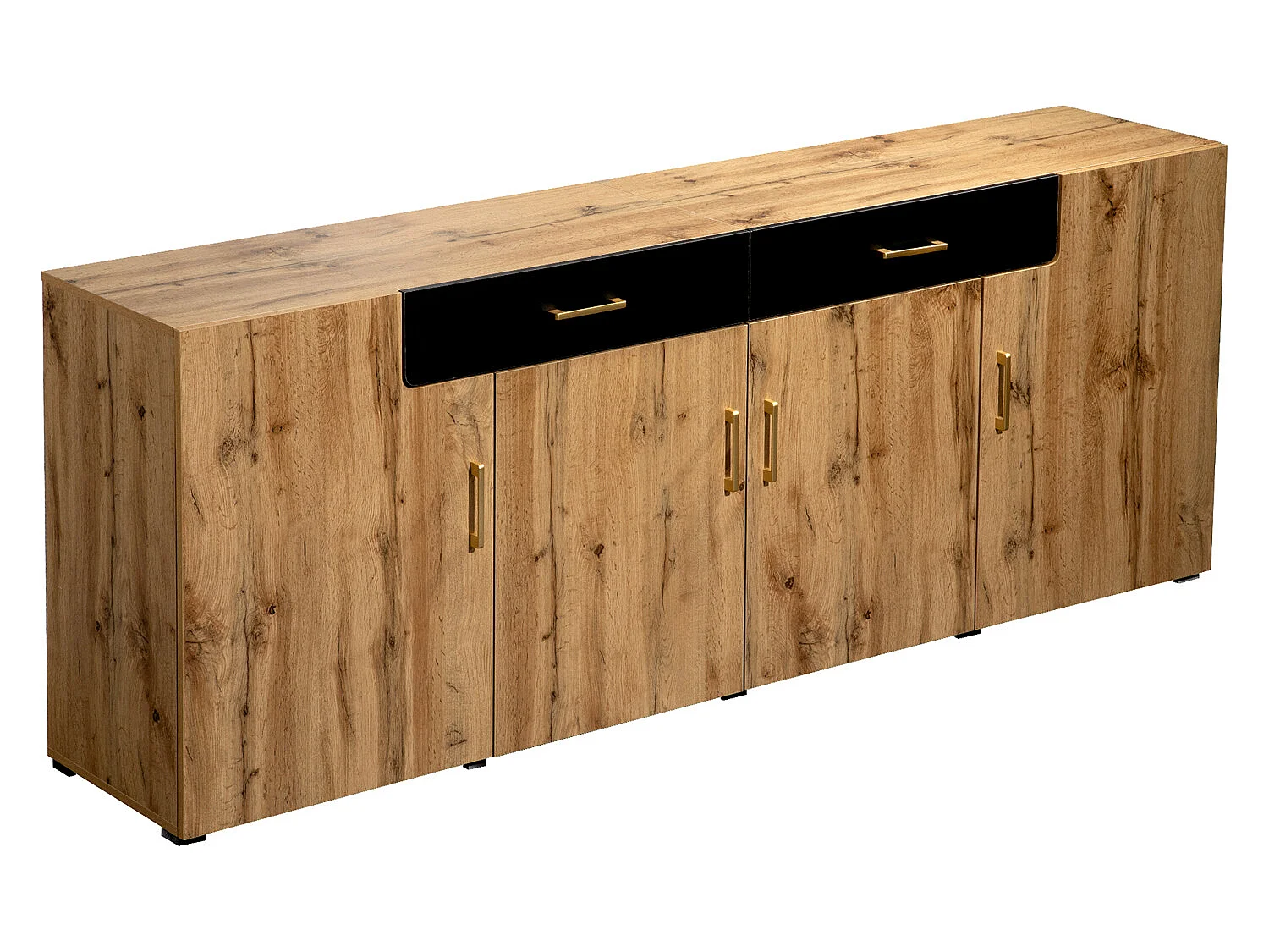 Buffet L 200cm - 4 portes avec 2 tiroirs - Naturel