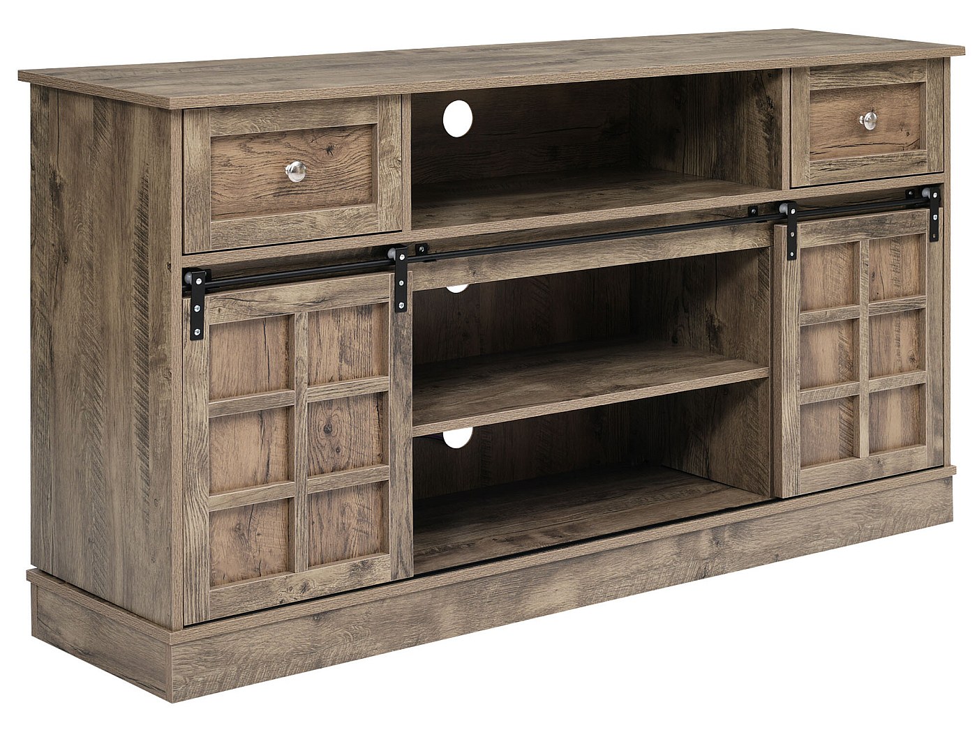 Credenza Con Ante Scorrevoli Blishom - Stile Country, Legno E Acciaio, 100x33x80 Cm, Ripiani Regolabili