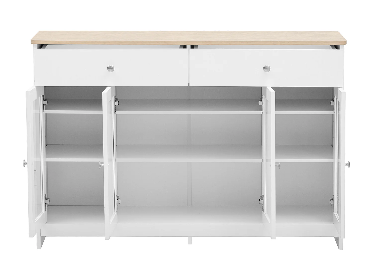 Sideboard mit 2 Schubladen und Glastüren – für Wohn- und Esszimmer – Weiß
