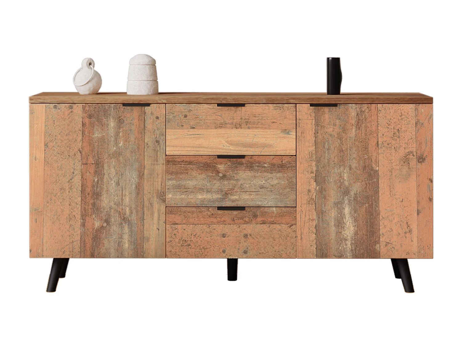 Credenza bassa - 2 ante e 3 cassetti - ripiani regolabili - Marrone