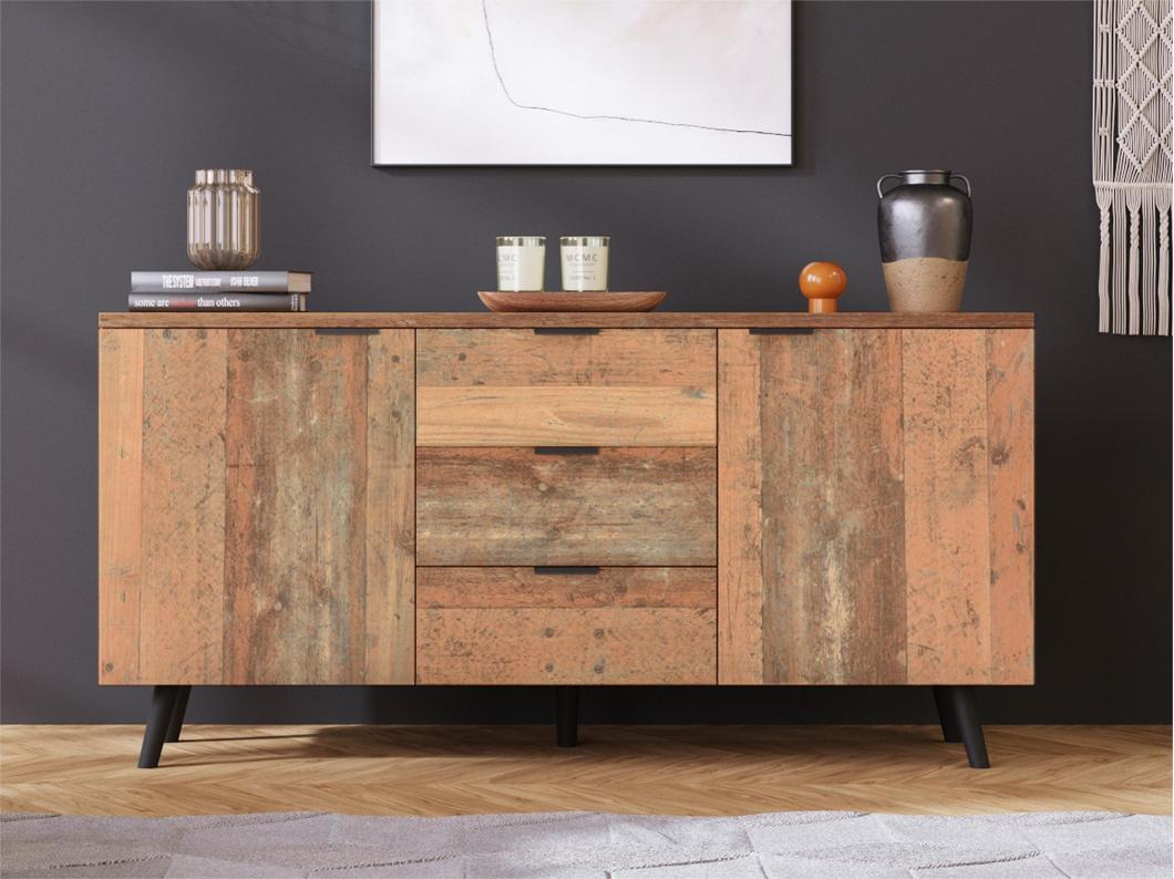 Laag dressoir - 2 deuren & 3 lades - verstelbare planken - Bruin