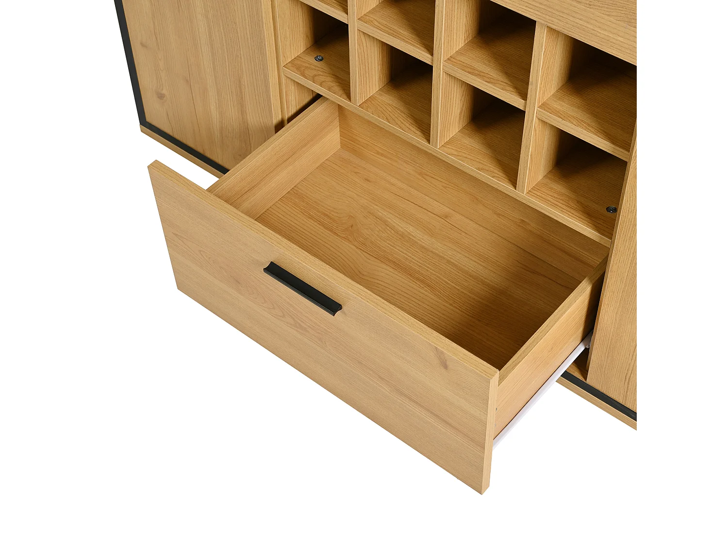 Sideboard、Weinregal mit LED – 2 Türen & 2 Schubladen & Glasböden – Natur