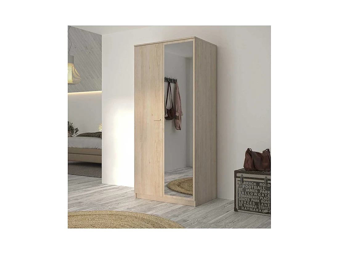 Armoire 2 portes 1 miroir Chêne blond - MAILLE