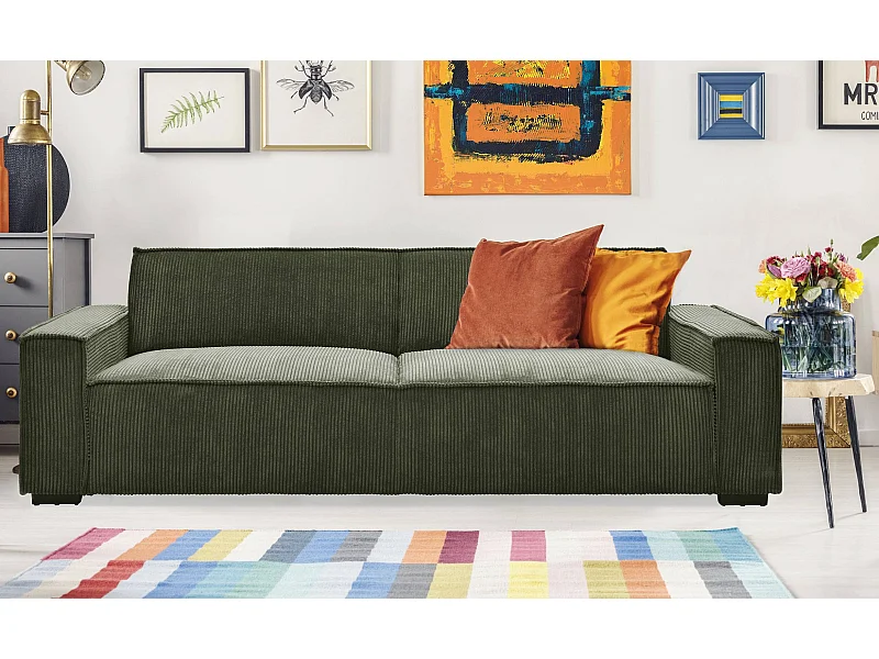 Divano-letto Roger 3 posti Verde velluto a coste