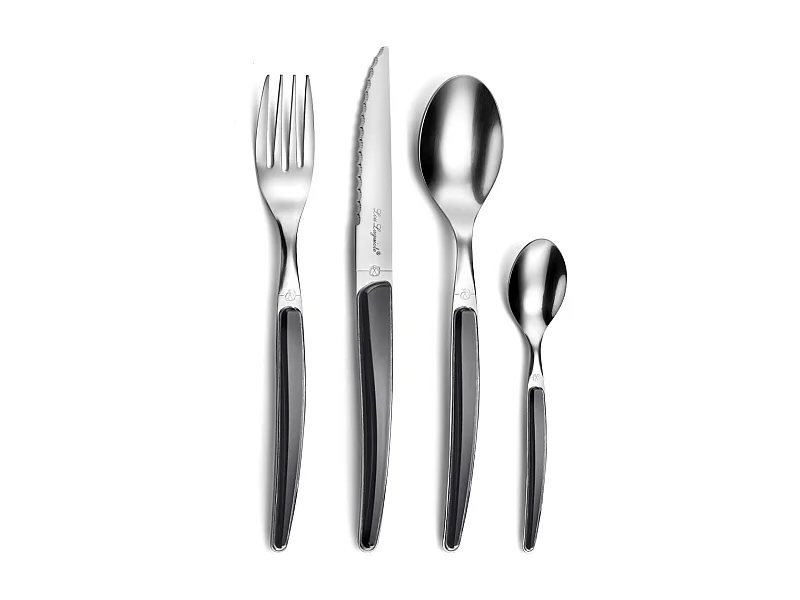 Servizio posate 24 pezzi Lou Laguiole Montana Noir - Manico in cristallo nero, lama in acciaio inox microdentata