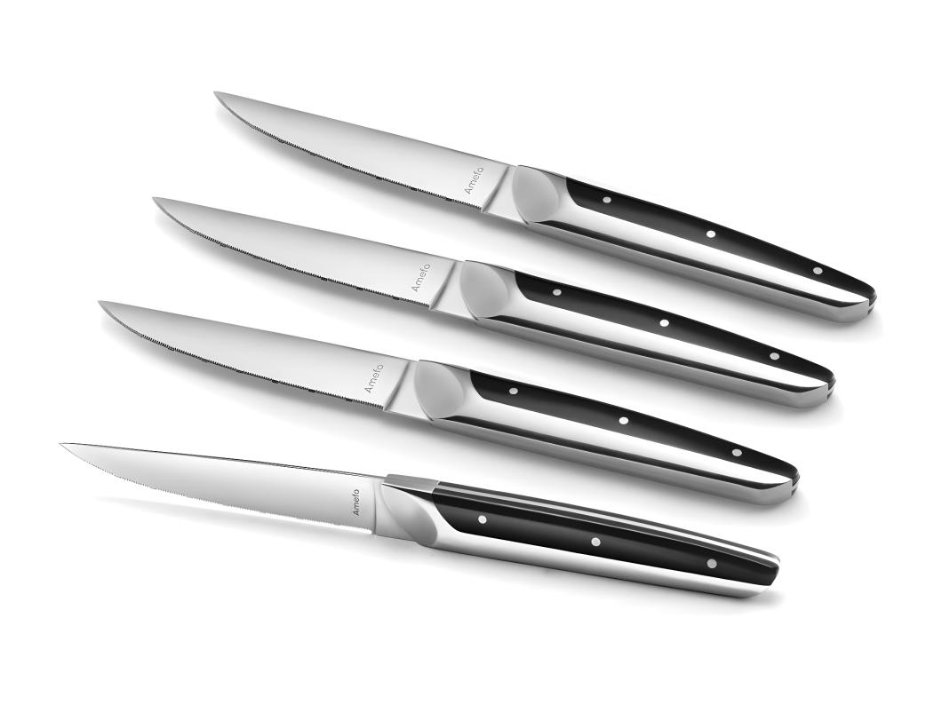 Conjunto de 4 facas de carne Emperor Amefa - Estilo de alta qualidade, lâmina serrilhada, cabo bimaterial ABS & Inox