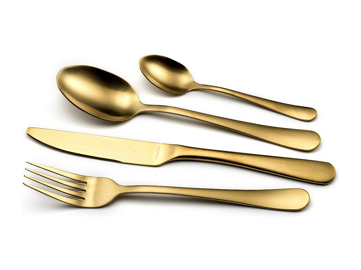 Conjunto de talheres de 24 peças Austin em aço inoxidável com acabamento acetinado PVD dourado fosco