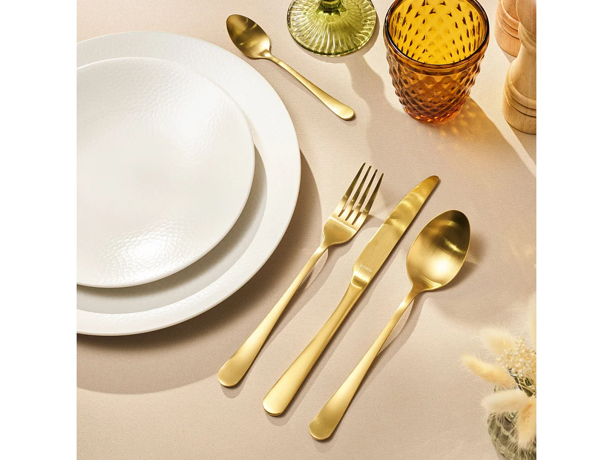 Conjunto de talheres de 24 peças Austin em aço inoxidável com acabamento acetinado PVD dourado fosco