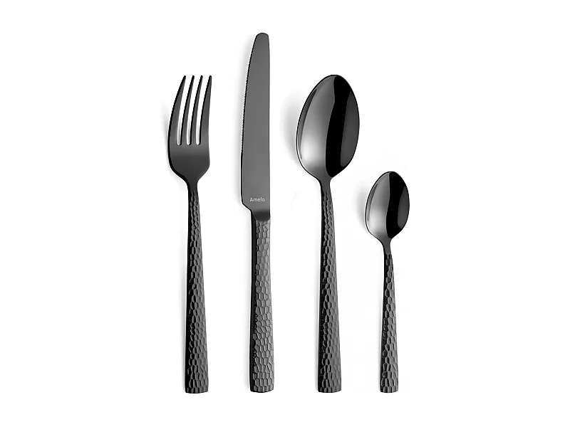 24-teiliges Besteckset Mattschwarz Felicity - Set aus gehämmertem Edelstahlbesteck mit PVD-Finish