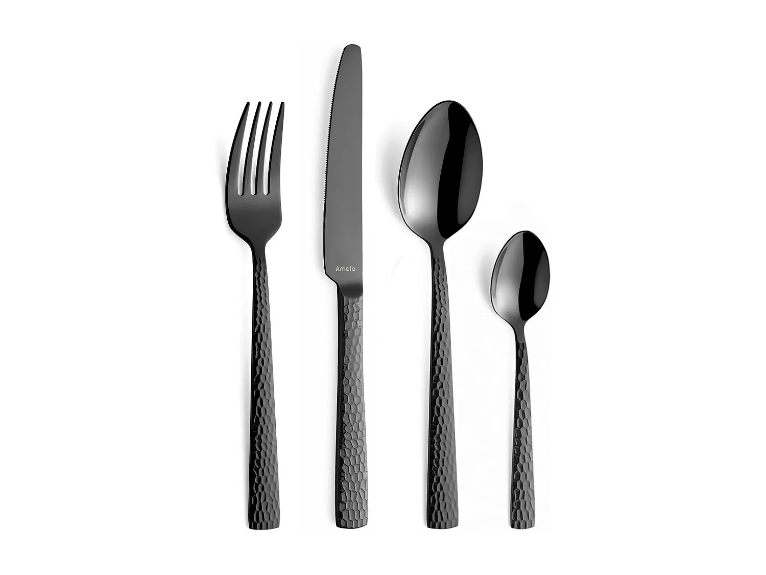 Ménagère 24 pezzi Nero opaco Felicity - Set di posate in acciaio inossidabile martellato con finitura PVD