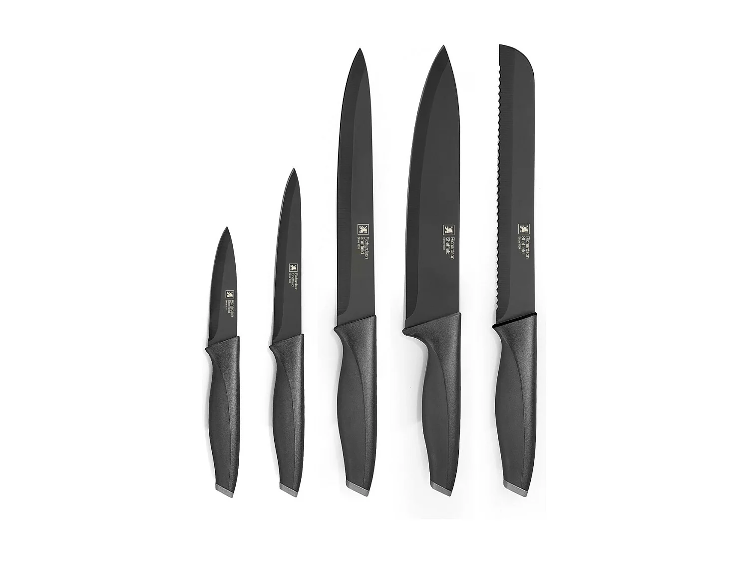 Advantage Noir - Bloc bois naturel 5 couteaux lames PVD noir avec porte tablette