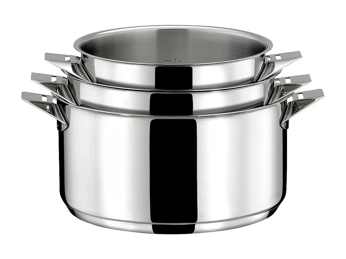 Eclipse - Lot 7 pièces - Casseroles 16, 18 et 20 cm, 3 couvercles et poignée amovible