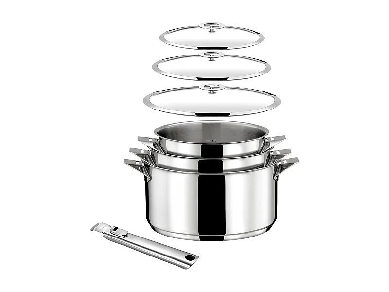 Eclipse - Lot 7 pièces - Casseroles 16, 18 et 20 cm, 3 couvercles et poignée amovible