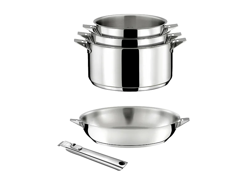 Eclipse - Lot 5 pièces - Casseroles 16, 18 et 20cm, Poêle 24cm inox et poignée