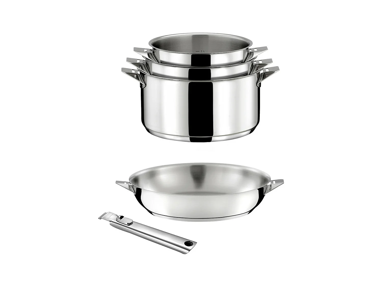 Eclipse - Lot 5 pièces - Casseroles 16, 18 et 20cm, Poêle 24cm inox et poignée