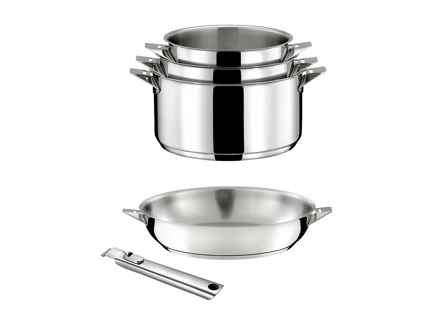 Eclipse - Lot 5 pièces - Casseroles 16, 18 et 20cm, Poêle 24cm inox et poignée