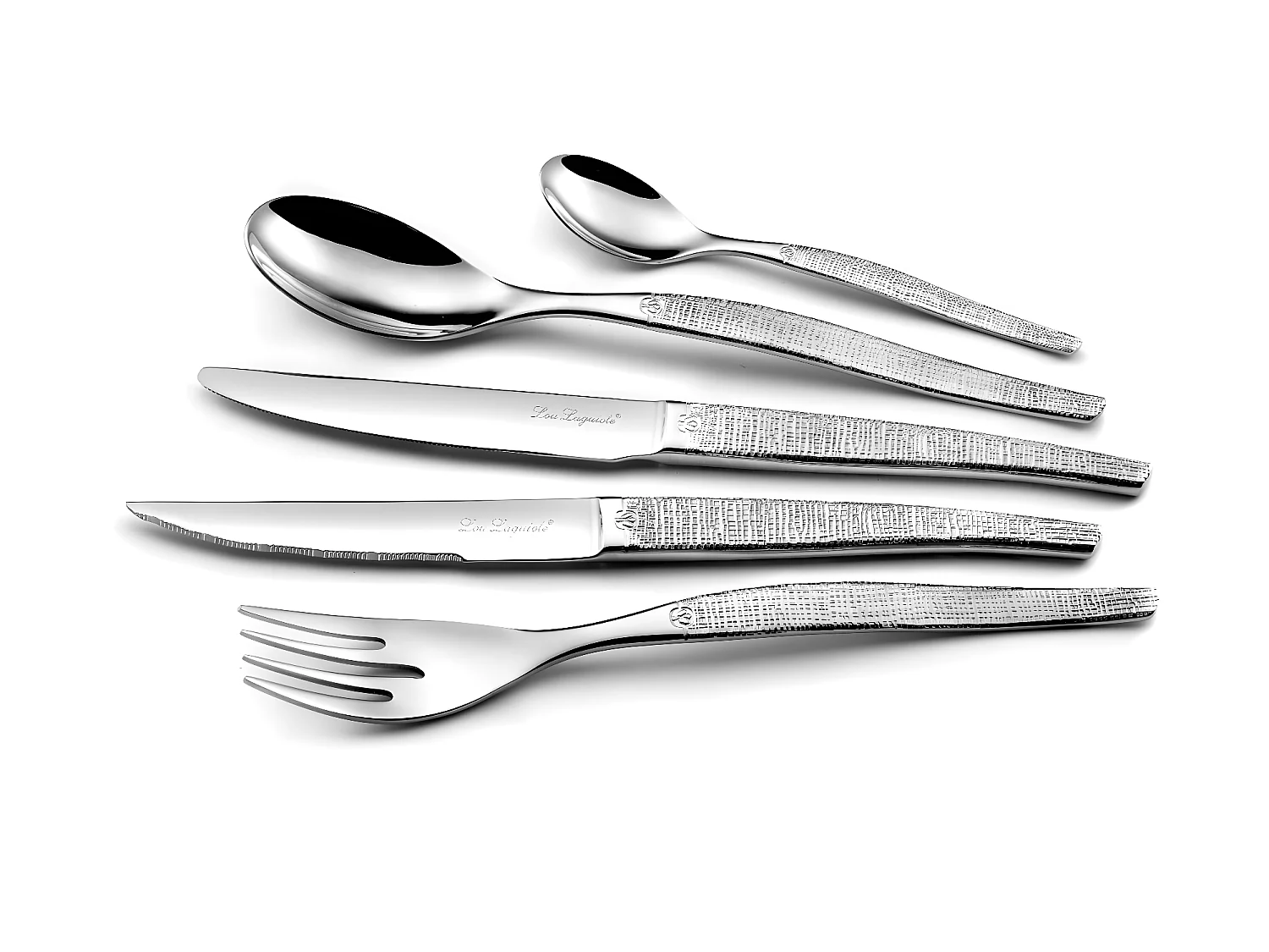 Besteck Laguiole Jet Styl 62-teilig aus Glänzendem Edelstahl