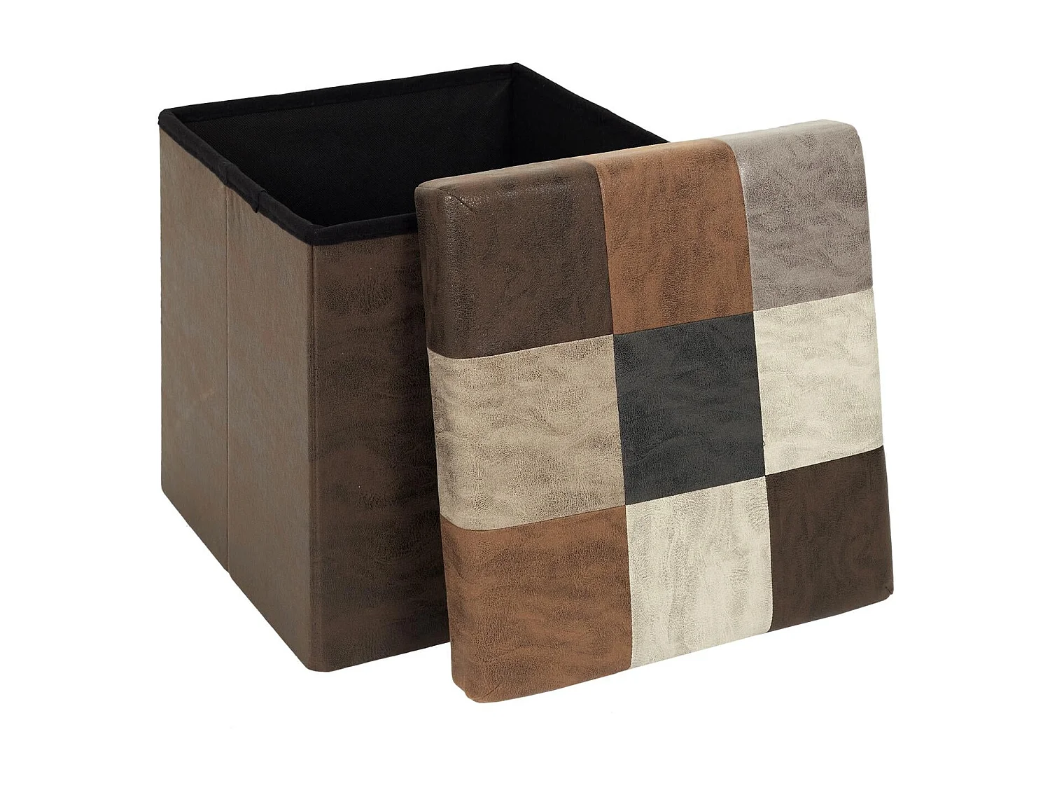 Coffre Pouf Pliable Patchwork Pu Marron