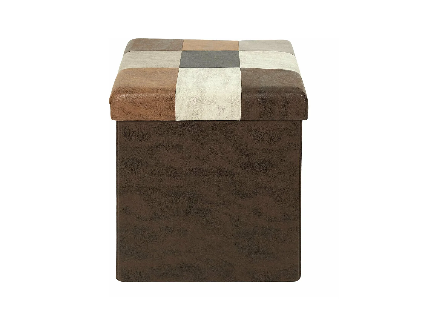 Coffre Pouf Pliable Patchwork Pu Marron