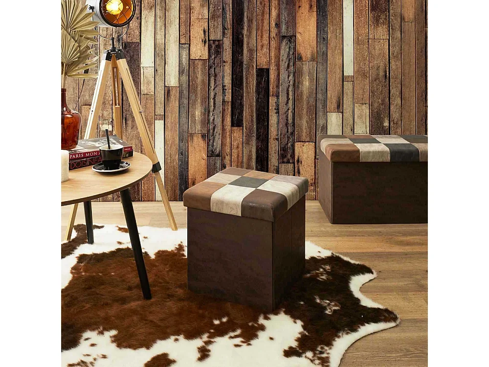 Coffre Pouf Pliable Patchwork Pu Marron