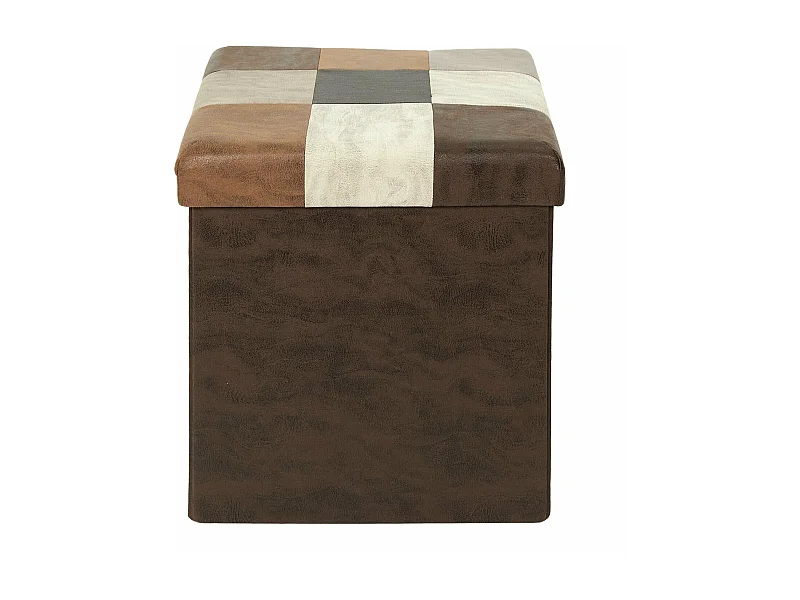 Coffre Pouf Pliable Patchwork Pu Marron