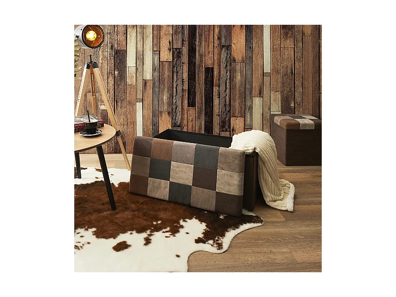 Coffre Banc Pliable Patchwork Pu Marron