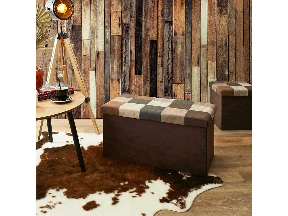 Coffre Banc Pliable Patchwork Pu Marron