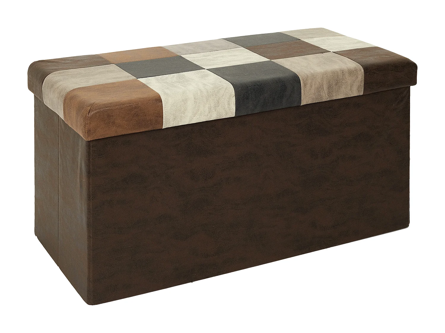 Coffre Banc Pliable Patchwork Pu Marron