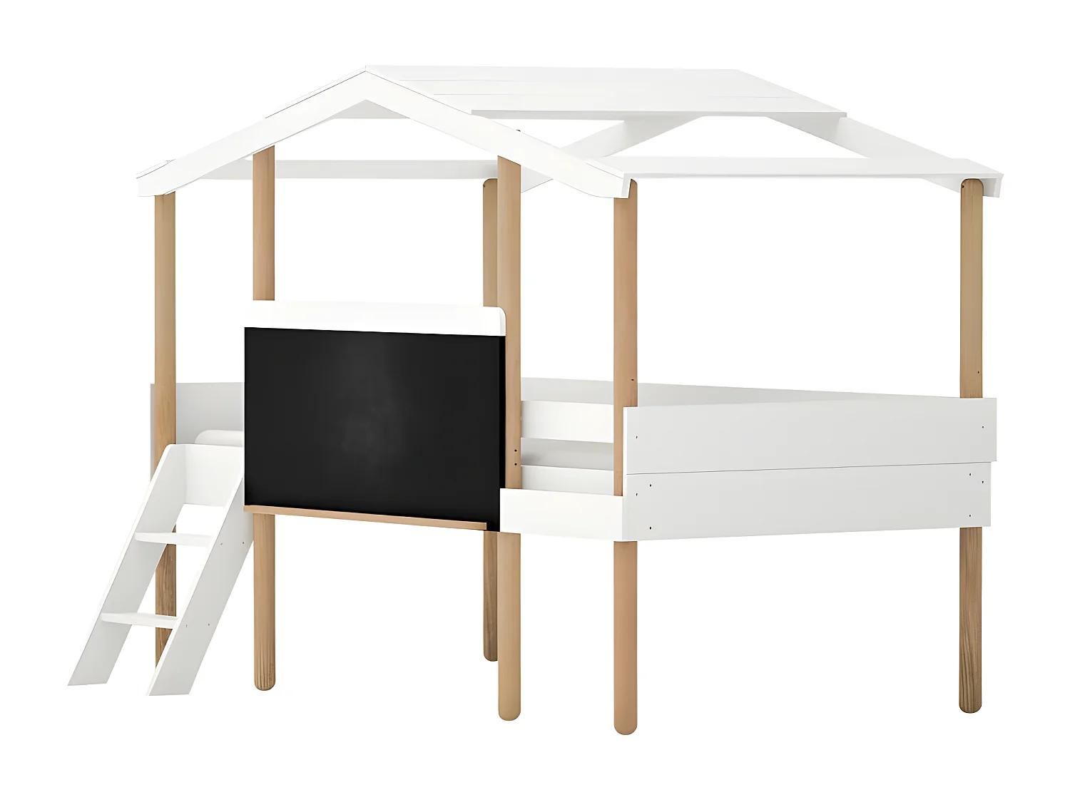 Cama cabaña con pizarra MDF blanco 90x200cm