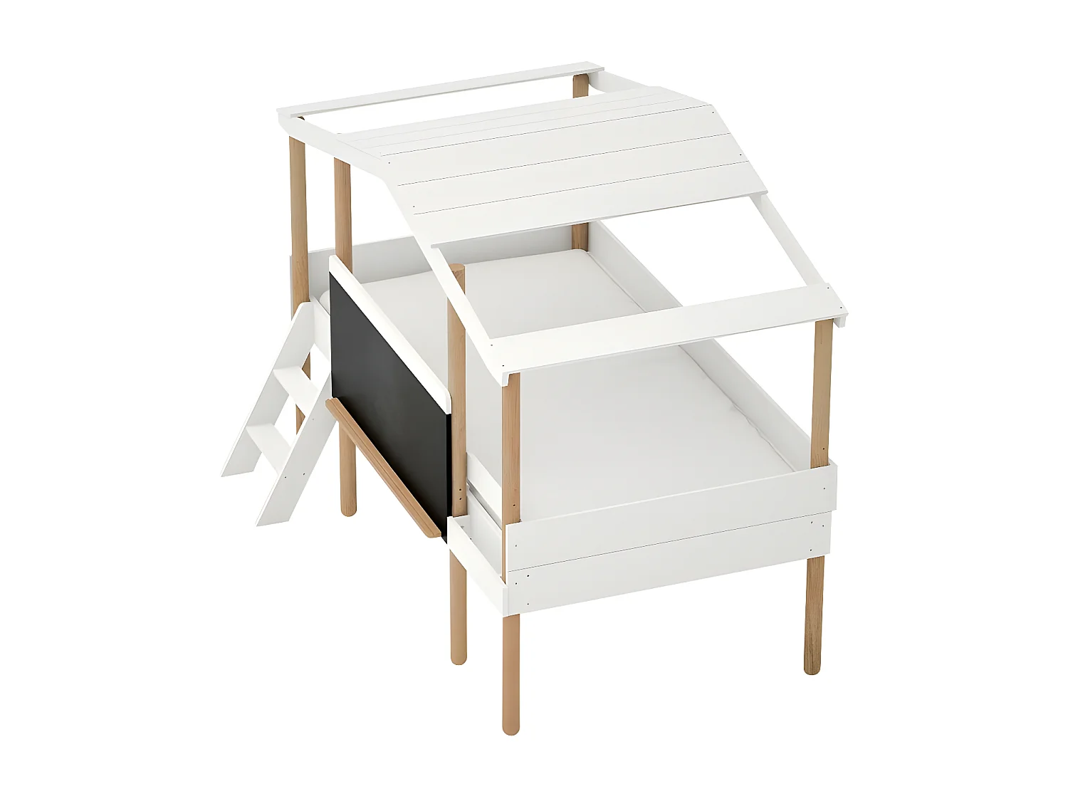 Lit cabane avec ardoise MDF blanc 90x200cm